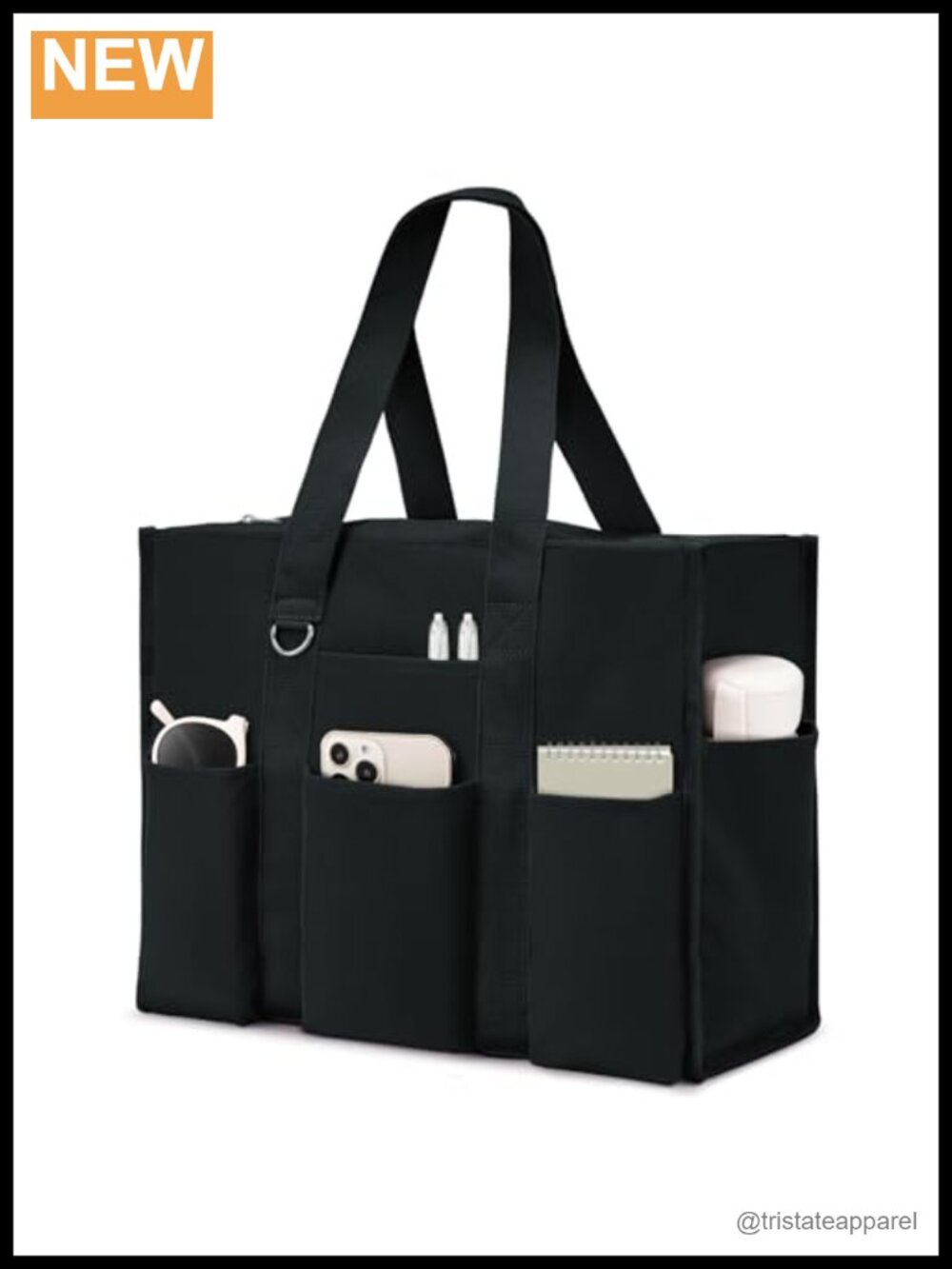 Large Waterproof Tote Bag with 12 Pockets Top Zipper Closure for Work School